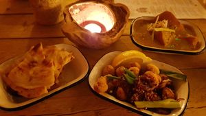 Roti, mushrooms, and delicious pumpkin stew. at The Coconut Tree in Bournemouth