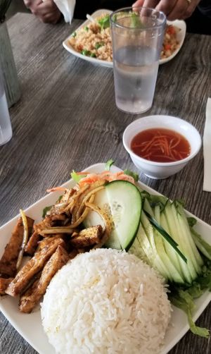 Radiant Rice Plate with curry todu, pickled diakon carrots, cucumbers, lettuce, and homemade sauce! at Loving Hut - E Southern Ave in Tempe