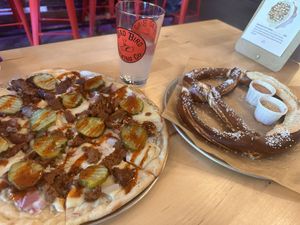 The July special Nashville hot chicky, vegan pretzel, and ginger beer   at Dead Bird Brewing in Milwaukee