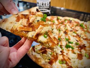 Crab Rangoon pizza (Dec 2023 special)  at Dead Bird Brewing in Milwaukee