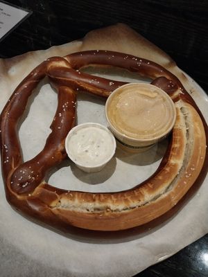 pretzel with beer cheese & mustard aioli at Dead Bird Brewing in Milwaukee