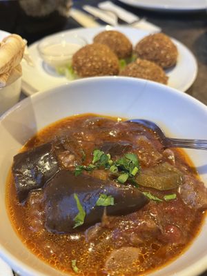 Eggplant mezze and falafels  at Babel in Wavre