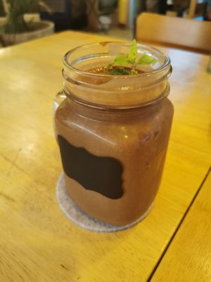Cacao chickpeas pistachio milk smoothie at Hummus Heads in Bangkok