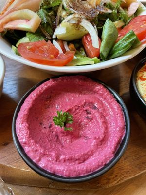 Beetroot hummus  at Hummus Heads in Bangkok