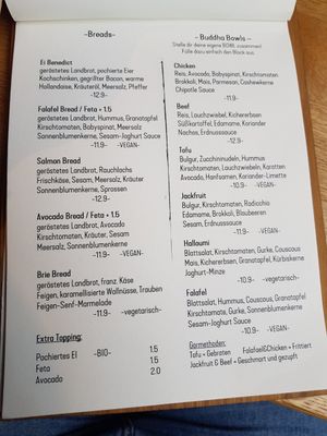 Breakfast menu at Isegrim in Muenster