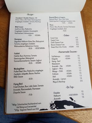 Burger menu at Isegrim in Muenster