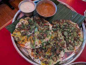 Summer vegetable uttapam (vegan) at Chai Pani in Asheville