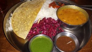 Rice and dal plate at Chai Pani in Asheville