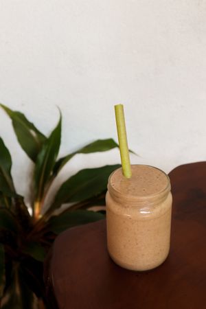 PB Dream smoothie with papaya stem straw at Island Bowls in Hikkaduwa