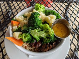 Steamed veggie Buddha bowl. at Galaxy Cafe in Austin