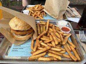 Kimchi No-Chicken, Fries, Truffel Mayo, Texas Pete Dip  at Bun2Bun - Kallio in Helsinki
