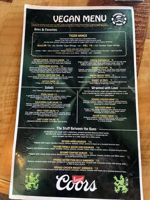 Separate Vegan menu  at Handle Bar in Salt Lake City