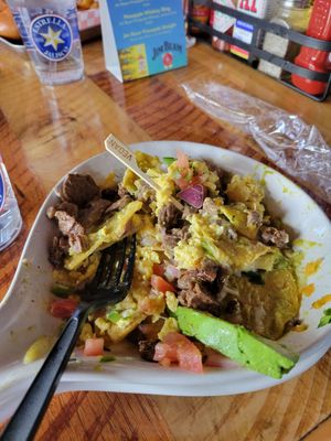 Half eaten vegan chilaquiles at Handle Bar in Salt Lake City