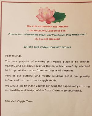 Menu 11/2021 at Sen Viet Vegan in East London