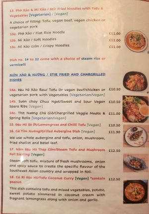 Menu 11/2021 at Sen Viet Vegan in East London