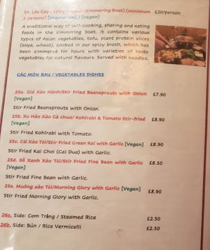 Menu 11/2021 at Sen Viet Vegan in East London