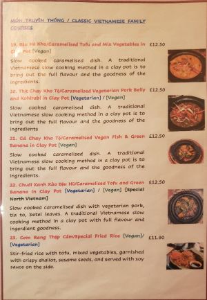 Menu 11/2021 at Sen Viet Vegan in East London