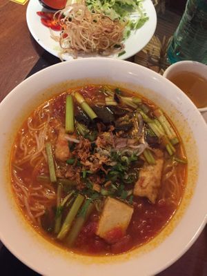 spicy noodle soup, very large portion :) at Sen Viet Vegan in East London