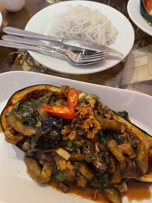 Grilled Aubergine Dish / Cà Tím Nướng  at Sen Viet Vegan in East London