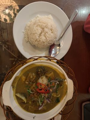 Coconut curry + rice  at Sen Viet Vegan in East London