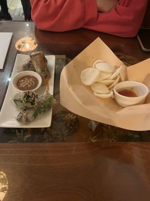 Summer rolls + veggie crackers  at Sen Viet Vegan in East London