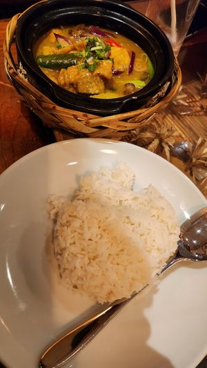 Coconut curr with steamed rice at Sen Viet Vegan in East London