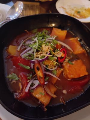 Tomato Caramel Marine Tofu at Sen Viet Vegan in East London