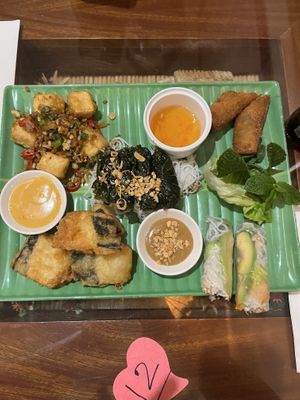 Sharing platter of starters   at Sen Viet Vegan in East London