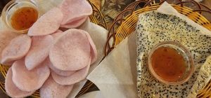 Sesame n 'prawn' crackers at Sen Viet Vegan in East London