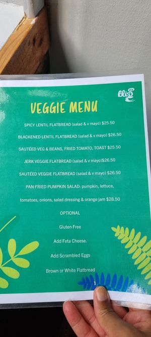 The vegan menu at Bliss Cafe in Oistins
