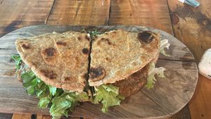 Lentil flatbread   at Bliss Cafe in Oistins