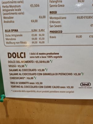 Vegan desserts at Pizzeria Controvento in Olginate