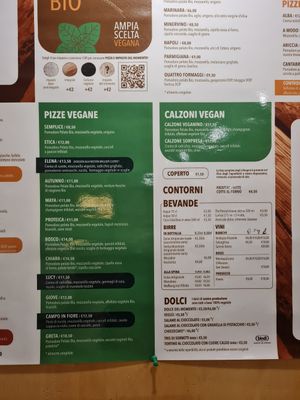 Menu with vegan pizzas at Pizzeria Controvento in Olginate