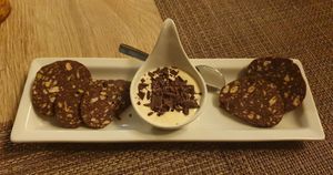 Vegan chocolate salami at Pizzeria Controvento in Olginate