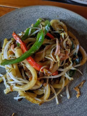 Vegan Yakisoba with mushrooms, bell peppers, spring onions and bean sprouts at Wagamama - The Greens in Dubai