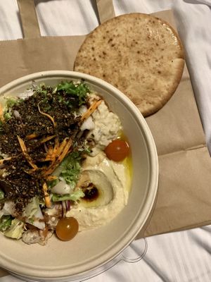 Hummus with all available toppings & pita bread 🥙   at Hummusson in Malmo