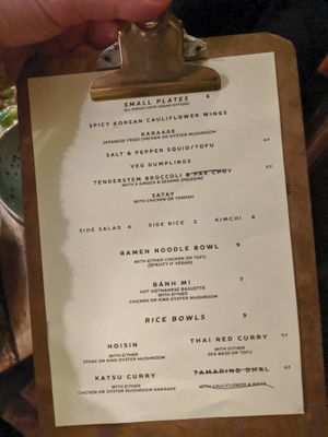 Menu as of 1/2/2020 at The Tramshed in Sheffield