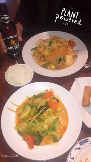 Red curry vegetables and veganized pad thai at Singha Thai Cuisine in Moab