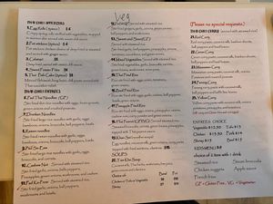 Everything with the slash next to it can be made vegan. Tofu has to be steamed. The fried tofu is cooked in the same fryer as meat.  at Thai Chili in Ouray