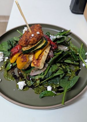 Veg & Halloumi Stack at Mudjira Village Eatery in Mudgeeraba