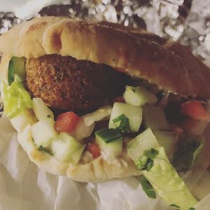 Falafel sandwich!  Also came with a side of fries.  We got the order to go(10/20/2019).  Delicious!!!  at Jerusalem in Myrtle Beach