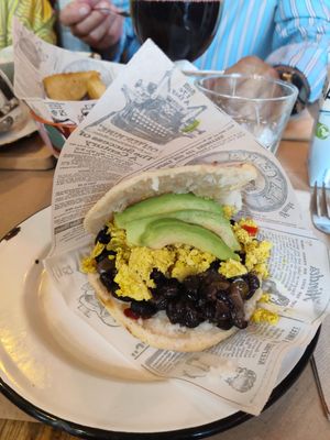 Scrambled tofu arepa at Tumatey in Barcelona