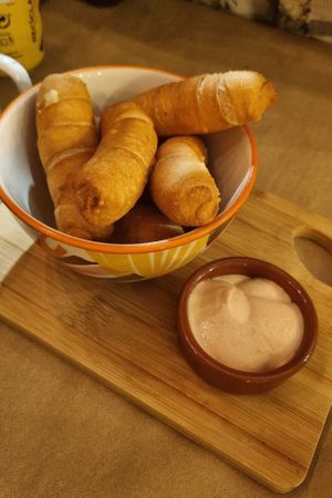vegan tequeños with a dip at Tumatey in Barcelona