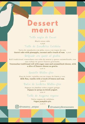 Dessert menu at Tumatey in Barcelona