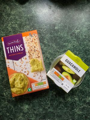 Flatbread with guacamole dip.  at ALDI in Loughborough