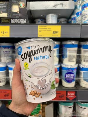 Soya yogurt.  at ALDI in Loughborough