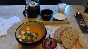 Red lentil soup and earl grey tea at Anne&Max in Eindhoven