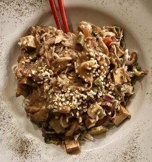 malaysian noodles - bad lighting at night  at Soulfood Kitchen in El Paredon