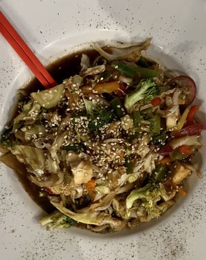 chinese noodles - bad lighting at night  at Soulfood Kitchen in El Paredon