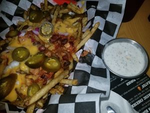 Garbage fries with vegan ranch at Mid City Grill in Johnson City